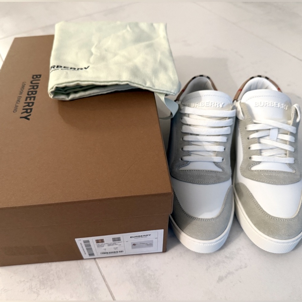 BURBERRY Leather, Suede and Check Sneakers